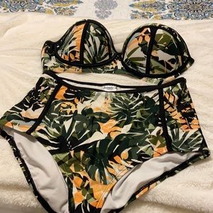 Fun tropical print high waisted bikini